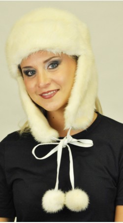 Scandinavian white mink fur hat - Ushanka